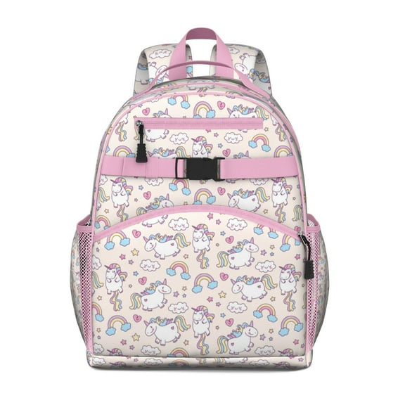 Artistic Unicorn Print Students Backpack Galaxy Themed Toddler Bookbag with Rainbow, Hearts, and Watercolor Unicorn