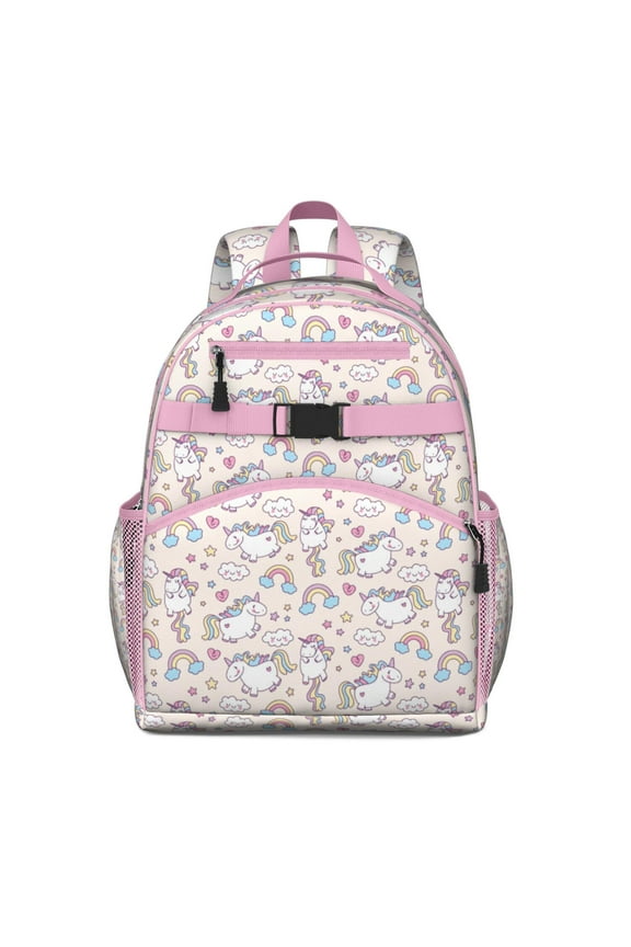 Artistic Unicorn Print Students Backpack Galaxy Themed Toddler Bookbag with Rainbow, Hearts, and Watercolor Unicorn