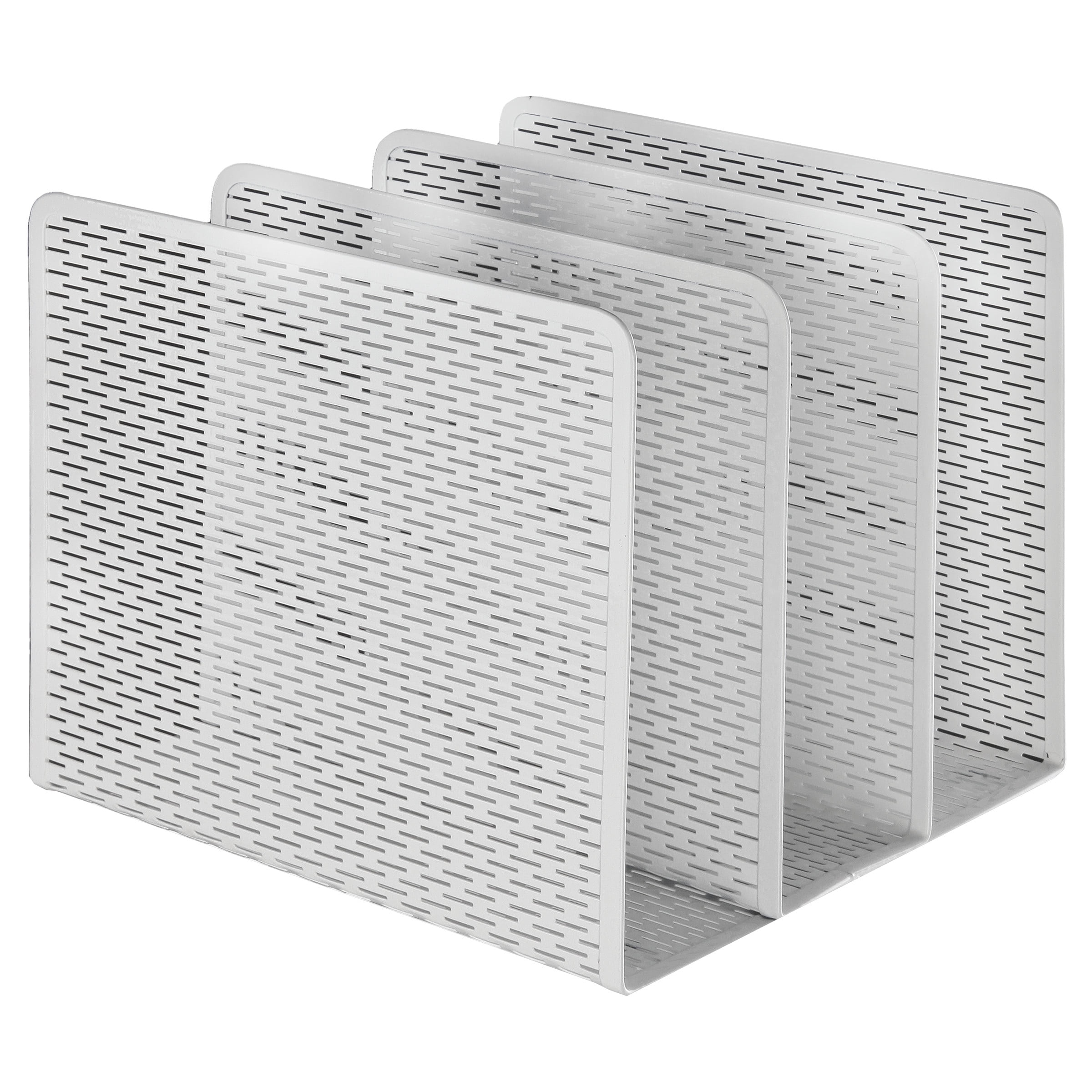 White Perforated Metal 3-Section File Organizer