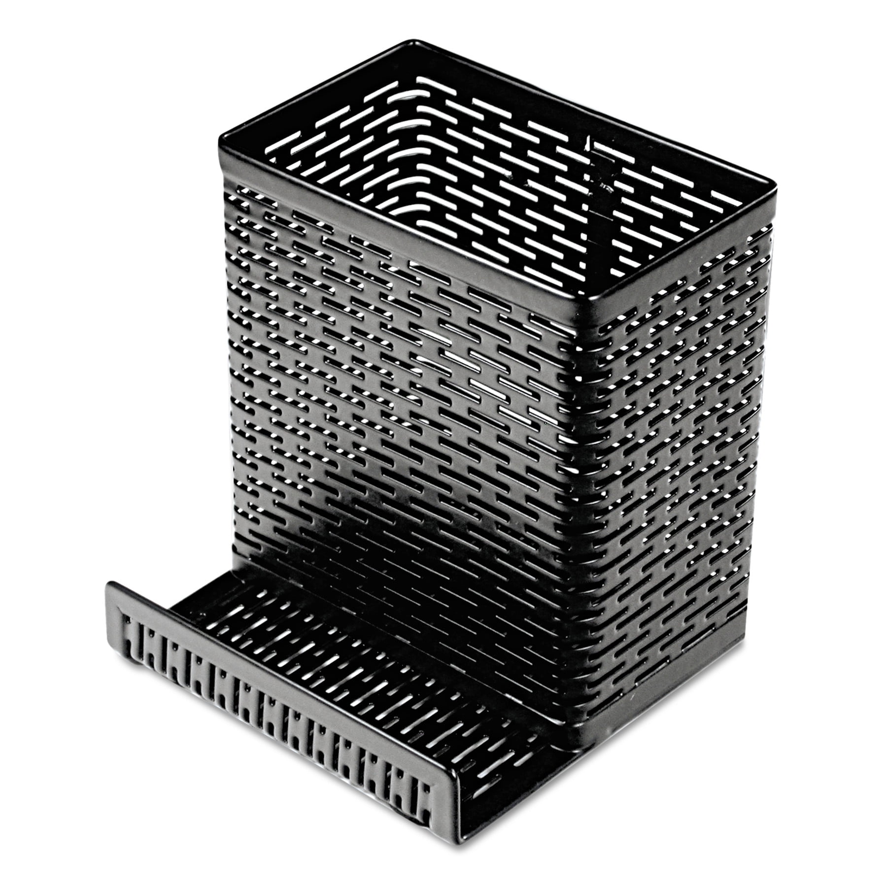 Black Perforated Steel Pencil Cup with Cell Phone Stand
