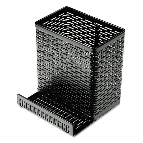 Artistic Urban Collection Punched Metal Pencil Cup/Cell Phone Stand, 3 1/2 x 3 1/2, Black