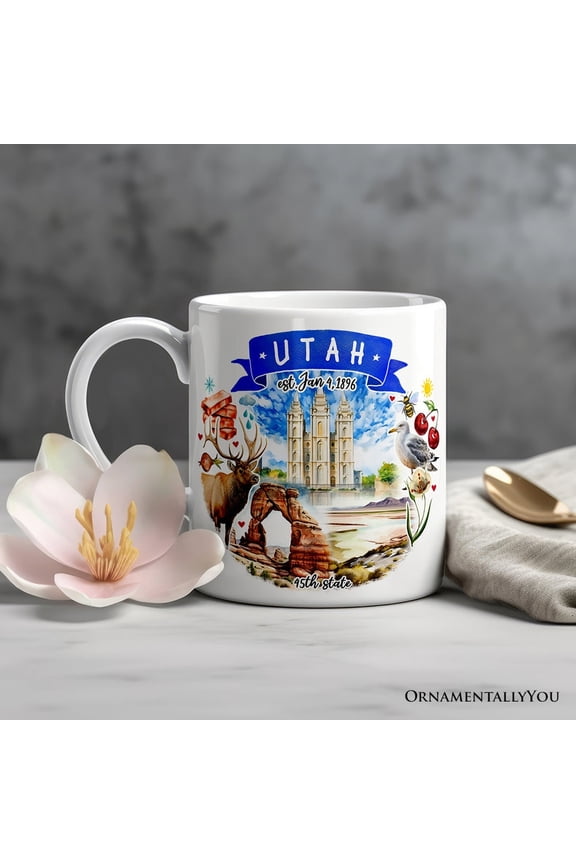 Artistic Utah State Themes and Landmarks Personalized Mug With Custom Name