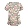 thumbnail image 1 of Artistic Valentine's Day Heart Print V-Neck Top - Women's Short Sleeve Caregiver Uniform with Pocket, Assorted Designs for Work & Casual Style, 1 of 5