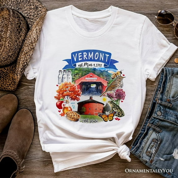 Artistic Vermont State Themes and Landmarks T-Shirt, Tee for History and Travel Lovers