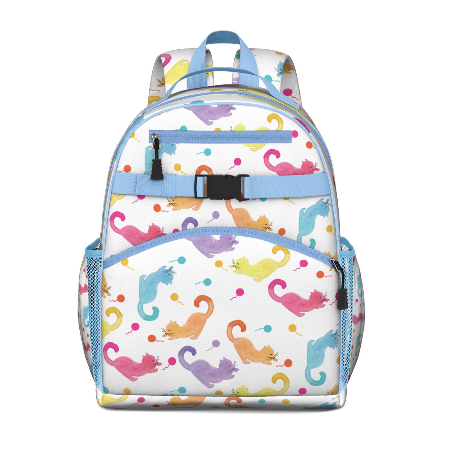 Artistic Vintage Cat Print Students Backpack with Cute Cat Illustration ...