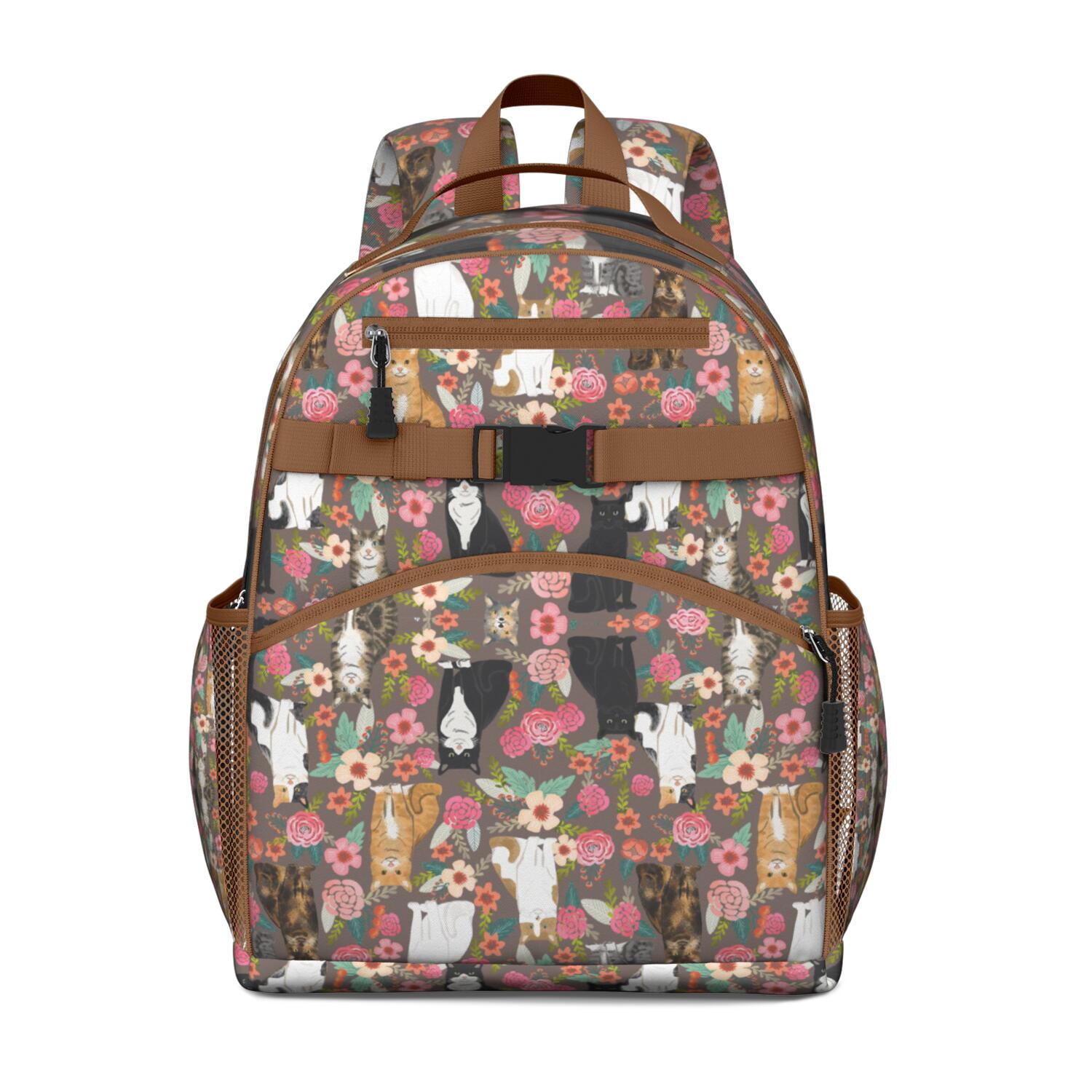 Artistic Vintage Cat Print Students Backpack with Cute Cat Illustration ...