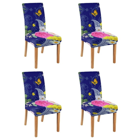 Artistic Vintage Paisley Bohemian Dining Chair Covers 4 Pack Colorful Floral Ethnic Retro Pattern Washable Polyester Stretch Slipcovers Removable Protector for Classic Dining Room