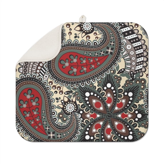 Artistic Vintage Paisley Coffee Mat with Elegant Floral and Colorful Geometric Pattern – Durable Microfiber Dish Drying Pad, Scratch Protection Spill Mat for Coffee Makers