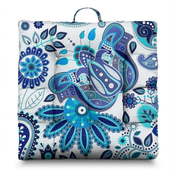 Artistic Vintage Paisley Meditation Seat - Square Floor Pillow with 9-Point Stitching, Multipurpose Use for Yoga & Tea Ceremony