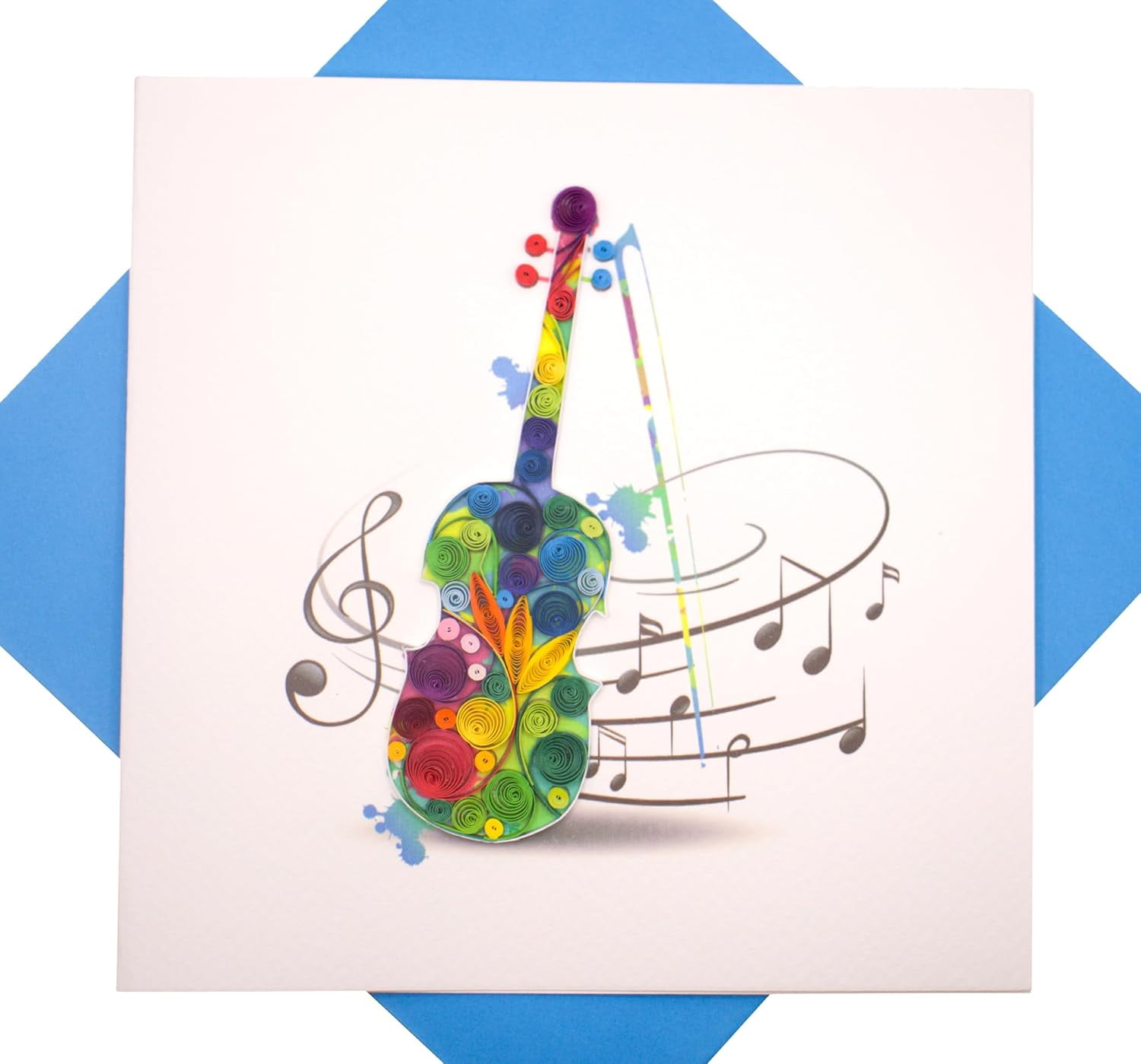 Artistic Violin, Quilling Card 3D - Unique Dedicated Handmade, Design Greeting for Birthday, Valentine's Day, Mothers Spring, Fathers Graduation, Wedding, Anniversary, Thank You, Get Well, All