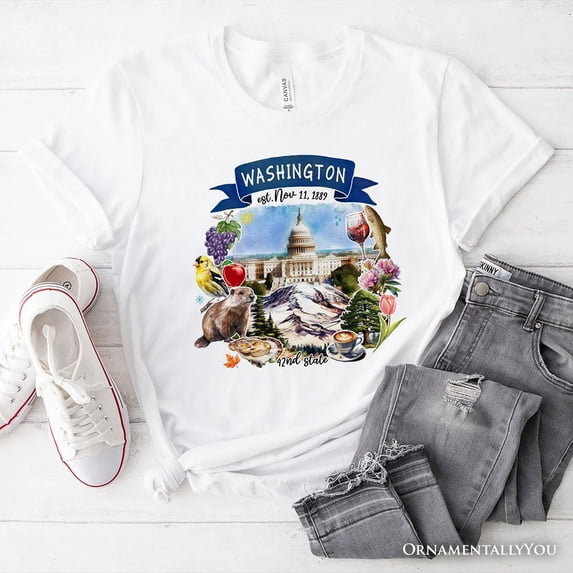 Artistic Washington State Themes and Landmarks T-Shirt, Tee for History and Travel Lovers