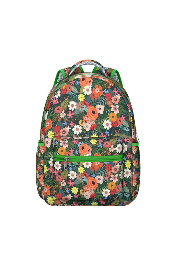 Artistic Watercolor Flower Pattern Backpack Durable Students School Bag with Rustic Floral and Bee Artwork, Great for Travel, Camping, and Gym Sessions