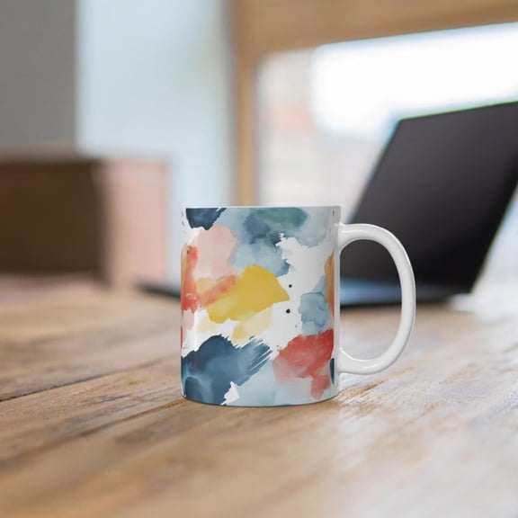 Artistic Watercolor Pattern Coffee Cup, Colorful Watercolor Paineramic Mug, Artist's Gift Mug, Modern Abstract Mug, & oz.