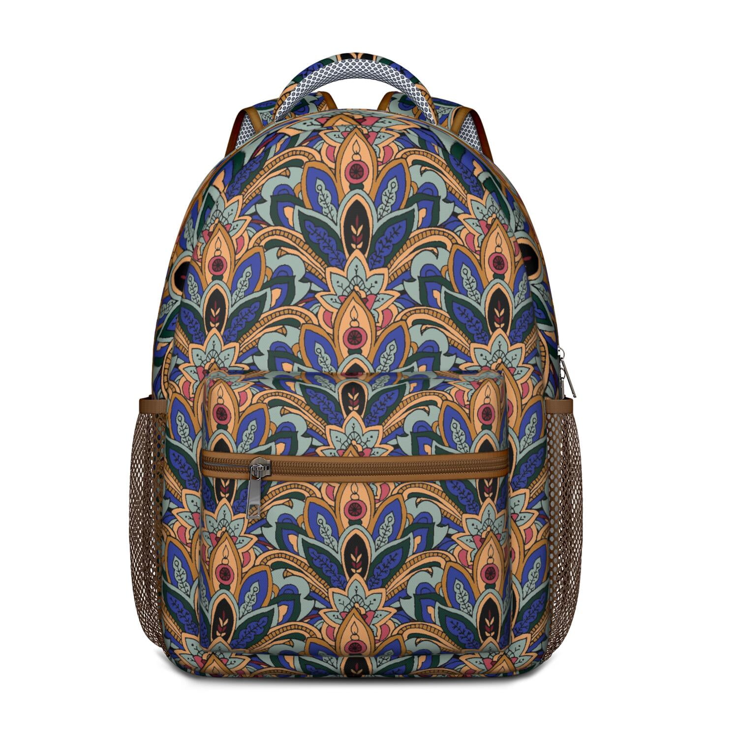Artistic Waterproof School Backpack - Vintage Paisley Floral Print & Breathable Mesh Straps for Teens