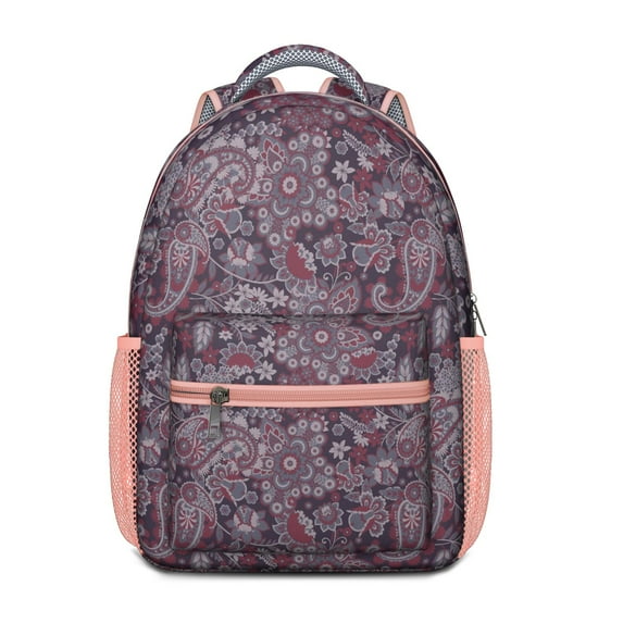 Artistic Waterproof School Backpack - Vintage Paisley Floral Print & Breathable Mesh Straps for Teens