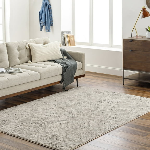 Livabliss Washable Rugs for Living Room, 6x9 Alder Modern Taupe Area Rug, Bedroom Dining Room Home Decor Stain Resistant Carpet (6'4" x 9')