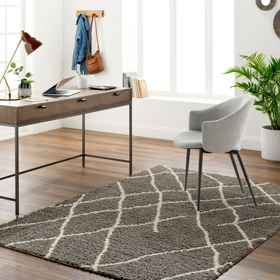 Artistic Wavers Maryland Shag Area Rug, 7'10" x 10', Charcoal/Cream