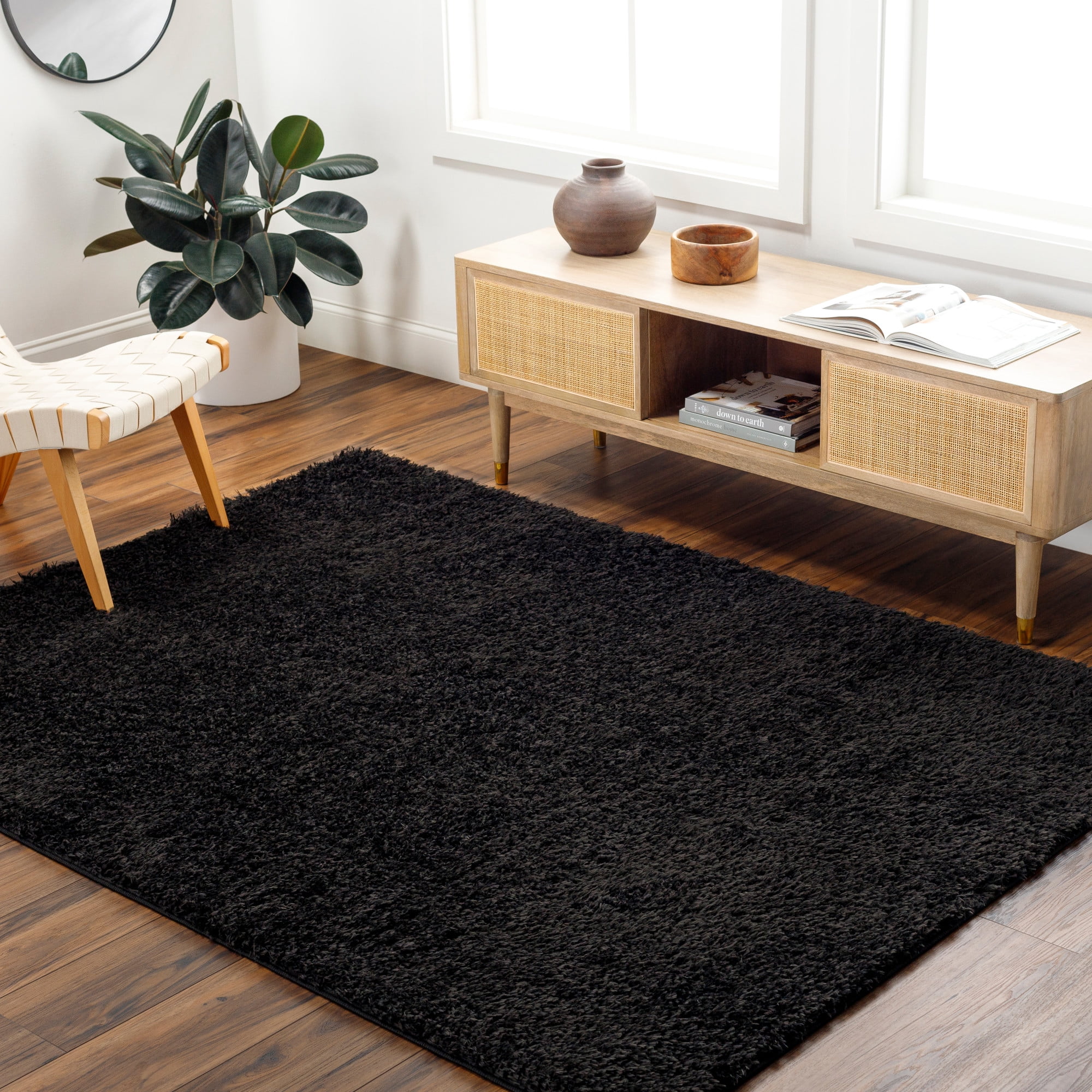 Artistic Wavers Moda Shag Area Rug, 5'3" x 7', Black