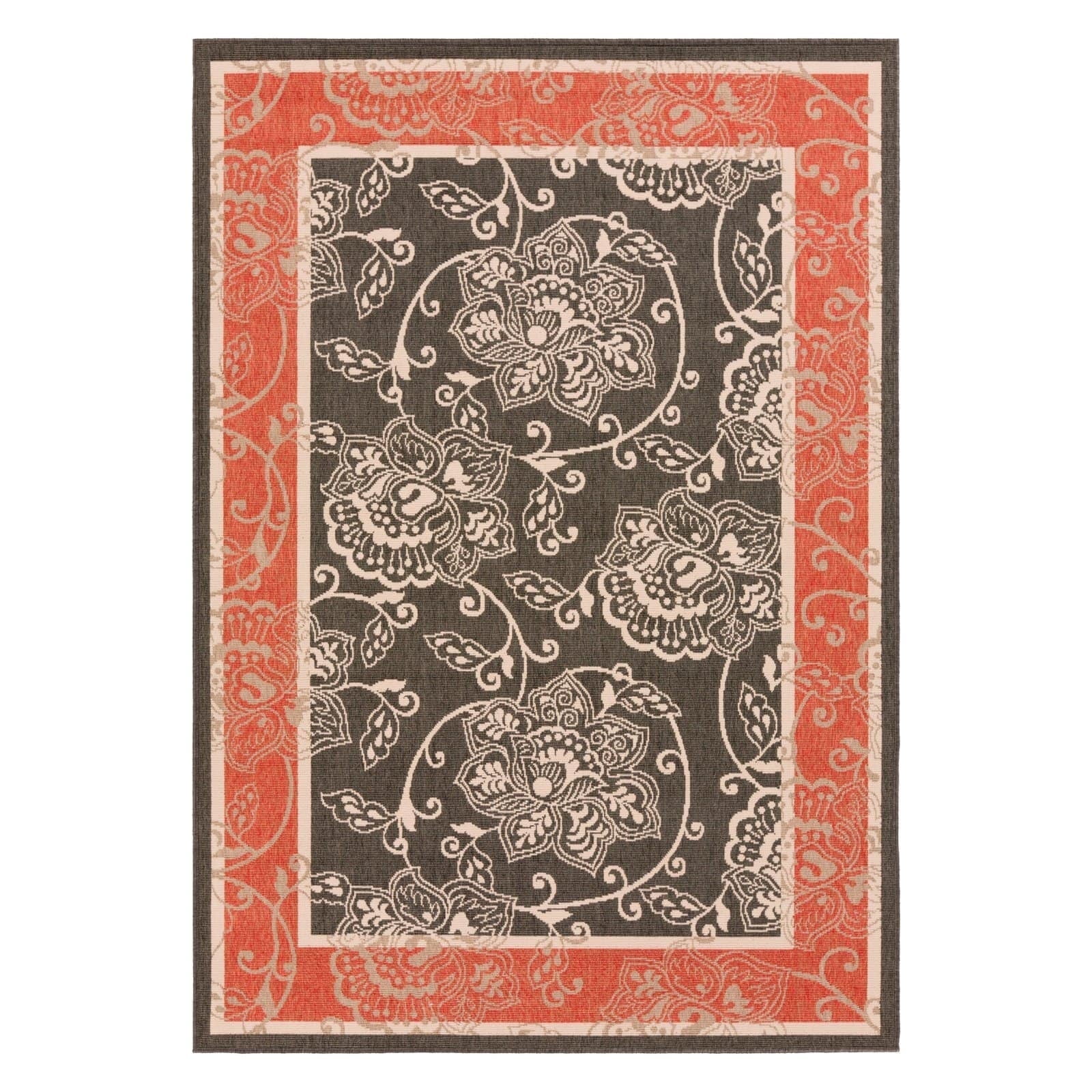 Reversible Black Synthetic Rectangular Indoor/Outdoor Rug