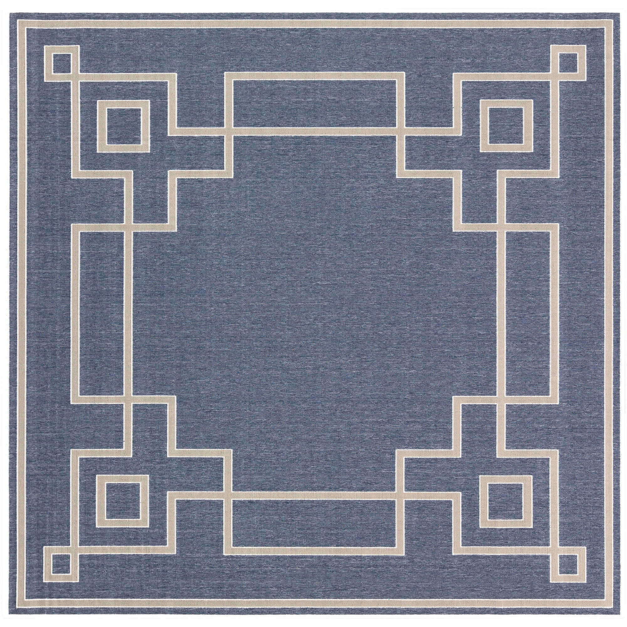 Square 8'9" Blue Geometric Easy-Care Outdoor Rug