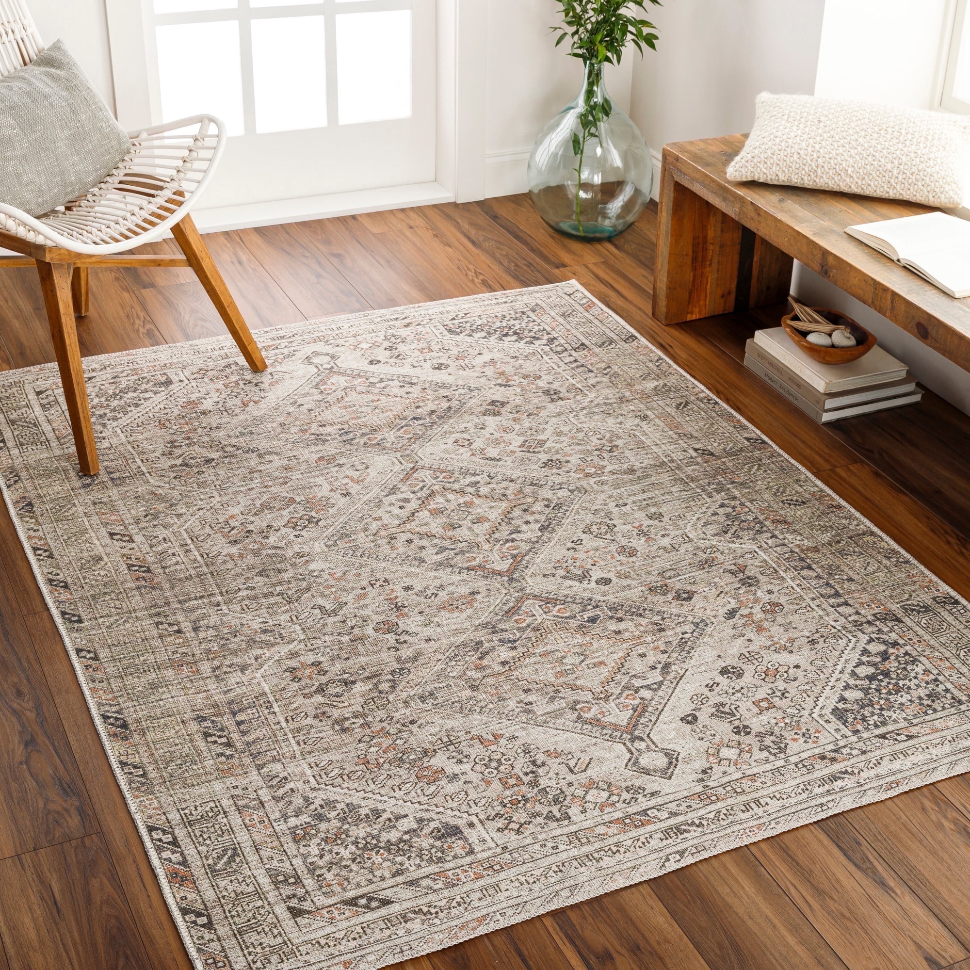 Amelie Blue and Beige Washable Chenille Area Rug