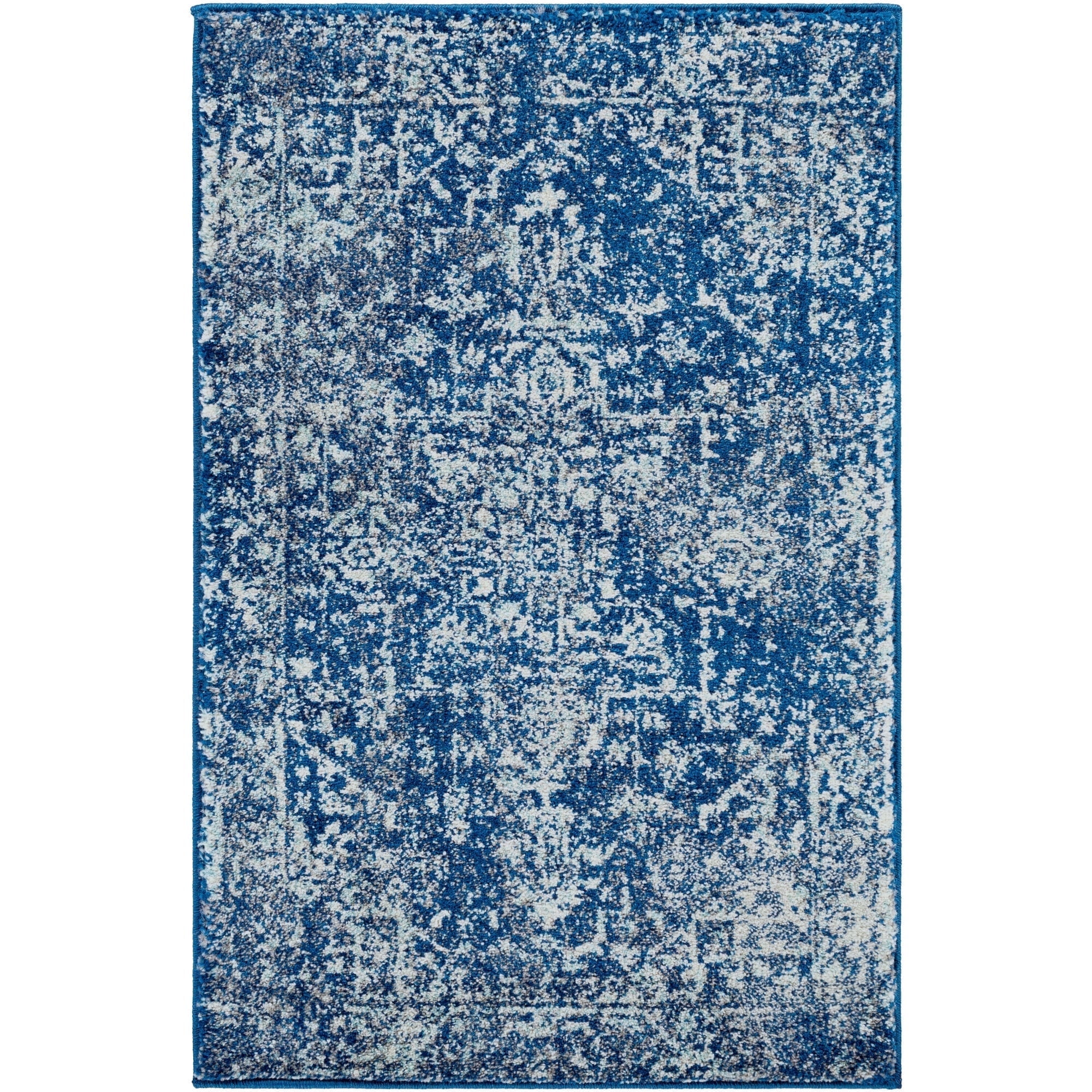 Dark Blue Rectangular Stain-Resistant Synthetic Area Rug