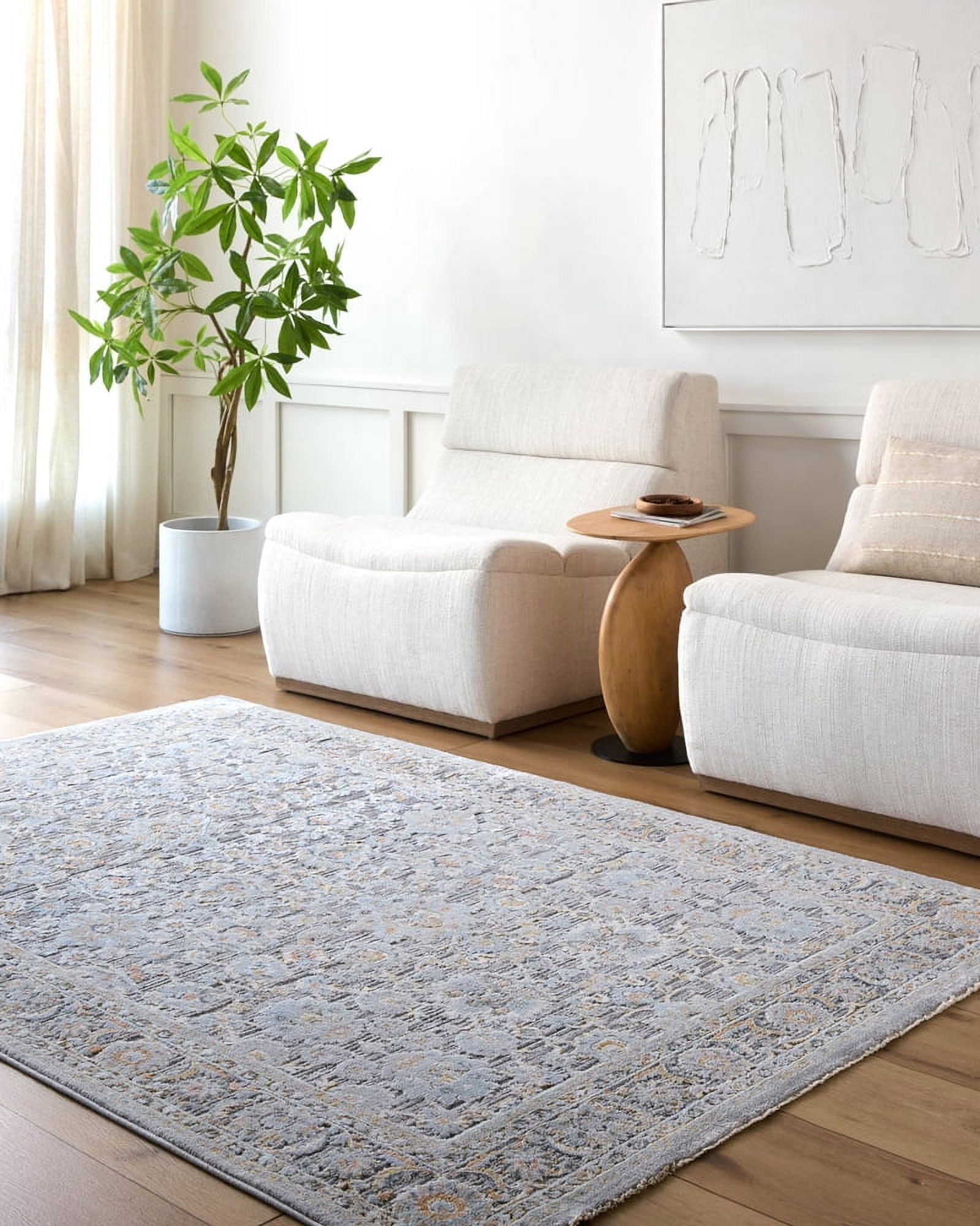 Easy-Care Hassler Round Gray Synthetic Area Rug, 2' x 3'