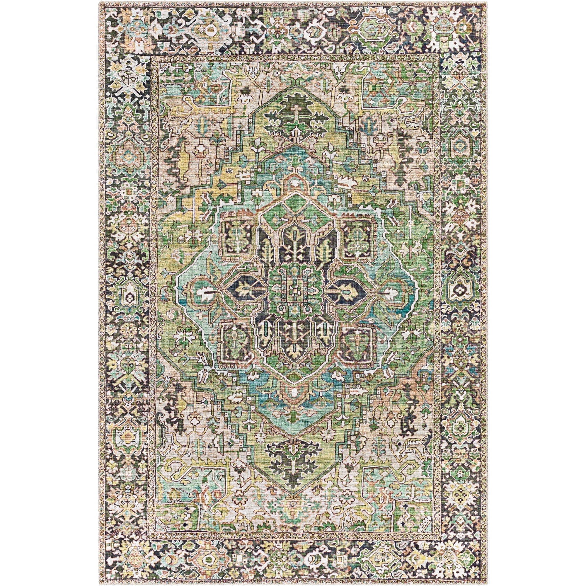 Iris Dark Green Synthetic Flat Woven 5' x 7' Area Rug
