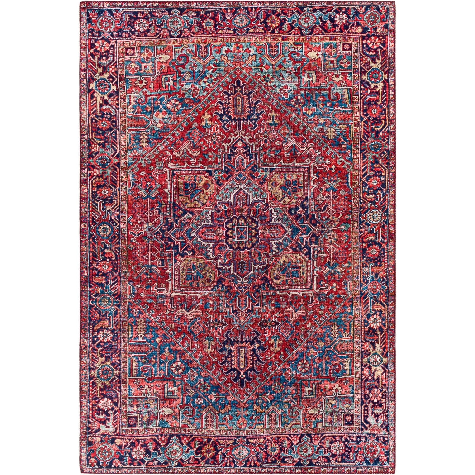 Livabliss Iris Blue and Red Synthetic Medallion Area Rug