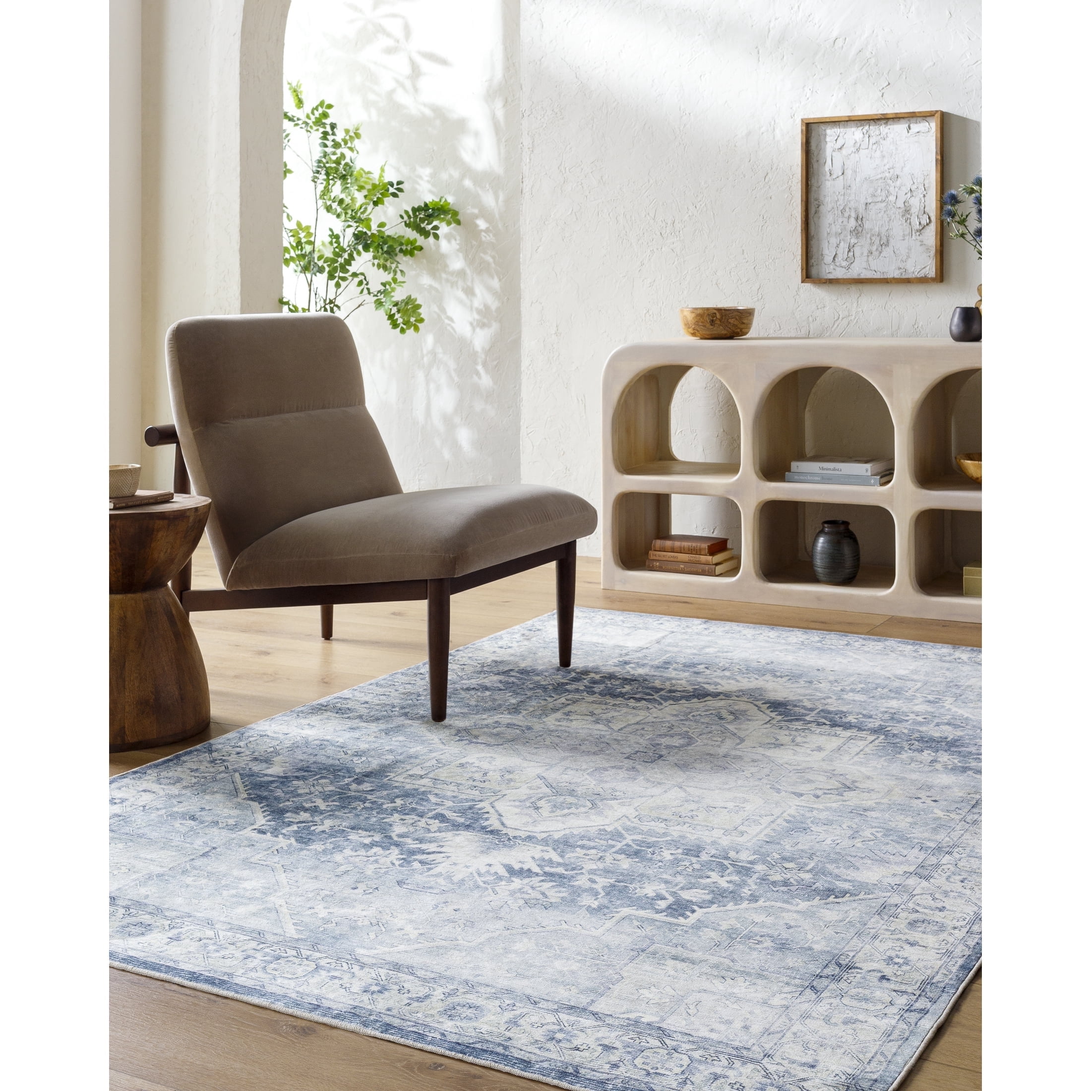 Livabliss Washable Rugs for Living Room, 3x5 Lavable Traditional Powder Blue Area Rug, Bedroom Dining Room Home Decor Stain Resistant Carpet (3'6" x 5'6")