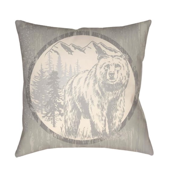 Artistic Weavers LGCB2014-1616 Artistic Weavers Lodge Cabin Bear Poly Filled Pillow - Light Gray & Beige - 16 x 16 ft.