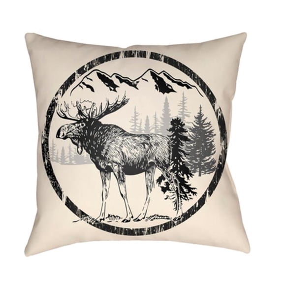 Artistic Weavers LGCB2026-2020 Artistic Weavers Lodge Cabin Moose Poly Filled Pillow - Black & Beige - 20 x 20 ft.