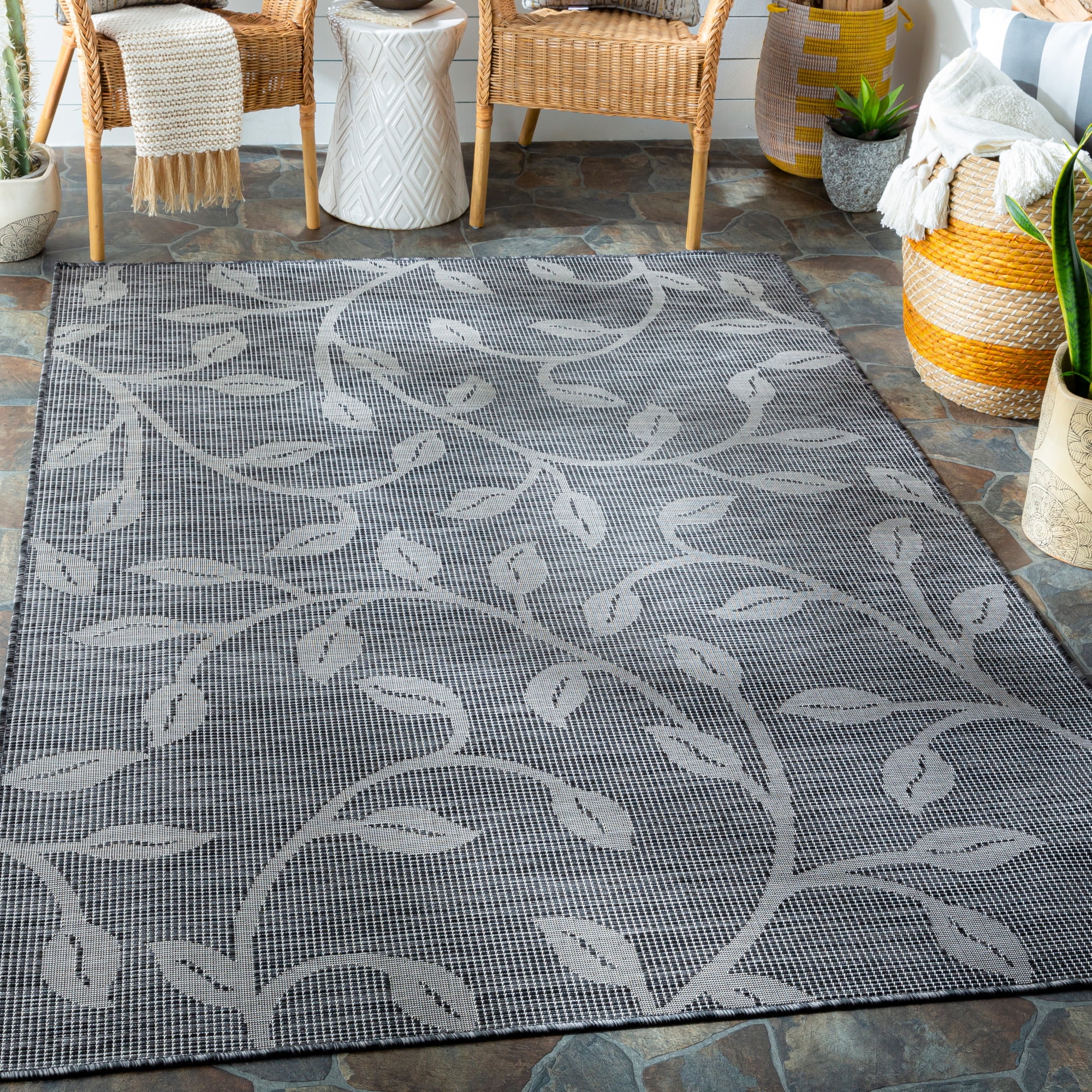 Artistic Weavers Merit 5' x 7' Black Abstract Outdoor Rugs