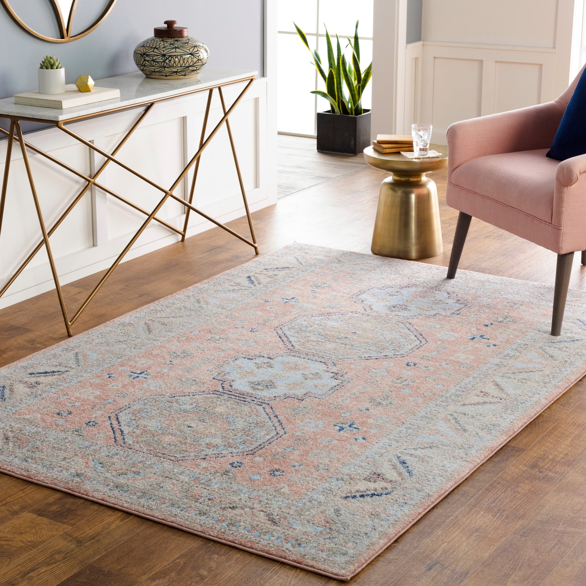 Elegant Coral Synthetic Rectangular Area Rug, 7'10" x 10'