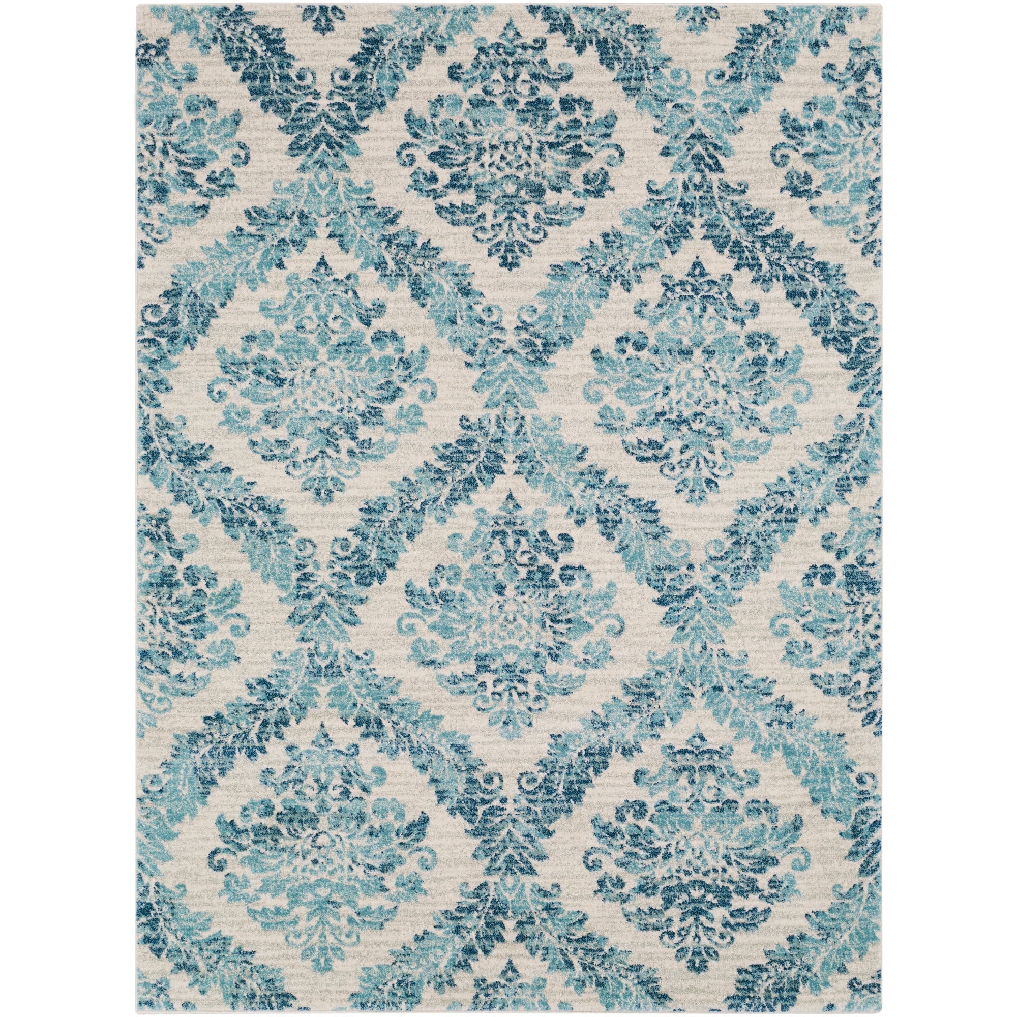 Blue and Beige Rectangular Synthetic Area Rug, 5' x 7'