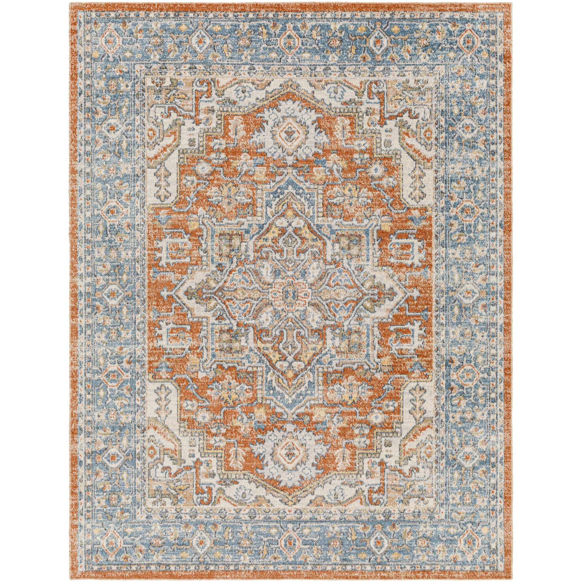 Artistic Weavers  Rust/Sky Blue 2' x 3'  Machine Washable Rectangle Area Rug