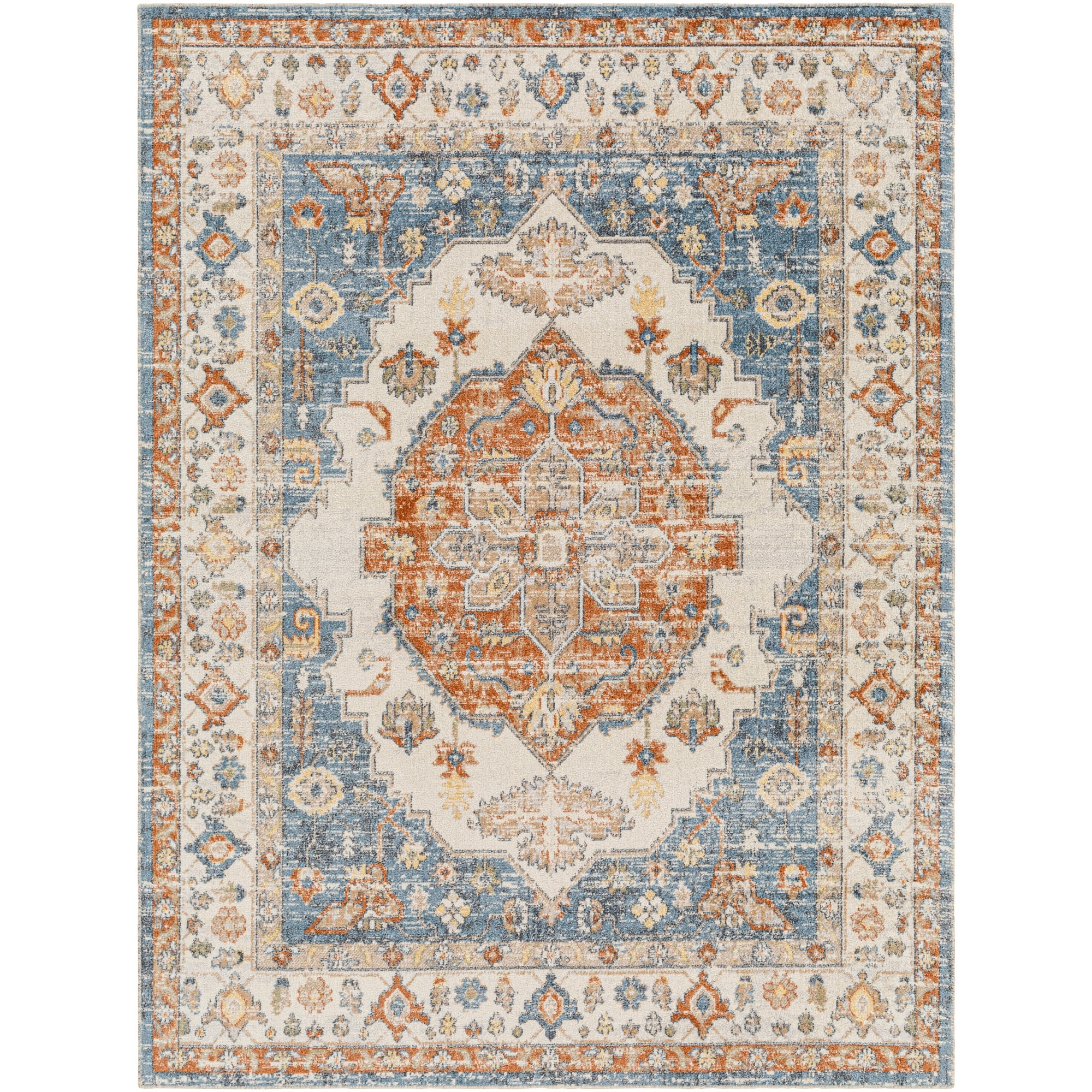 Artistic Weavers  Sky Blue/Brown 7' x 9'  Machine Washable Rectangle Area Rug