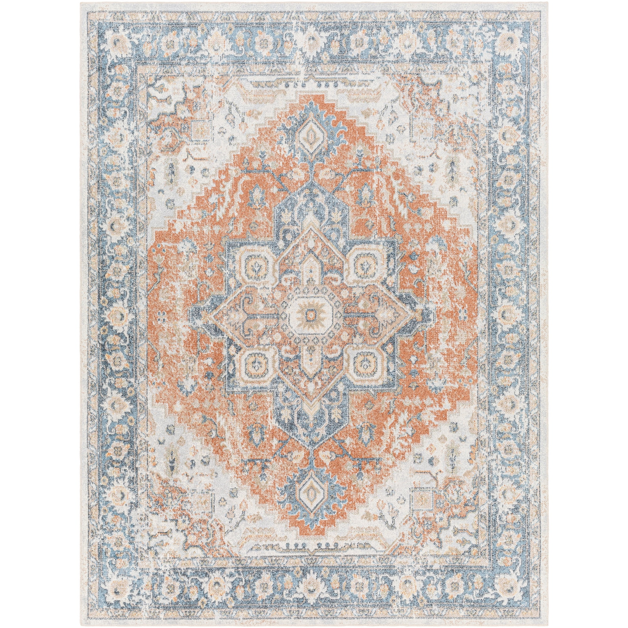 Artistic Weavers  Sky Blue/Rust 7' x 9'  Machine Washable Rectangle Area Rug