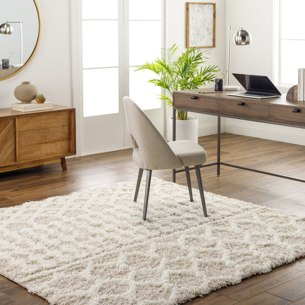 Livabliss Beige Moroccan Shag Square Area Rug, 6'7"