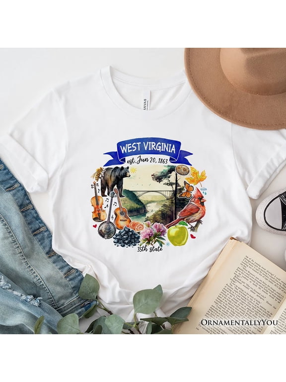 Artistic West Virginia State Themes and Landmarks T-Shirt, Tee for History and Travel Lovers