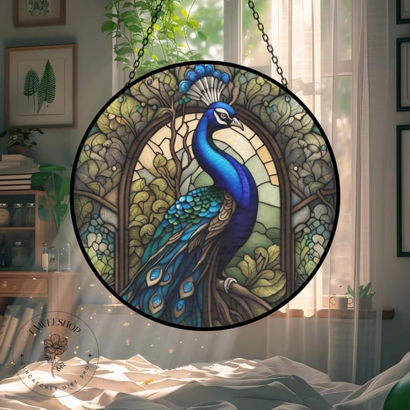 Artistic Whimsical Peacock Stained Glass Suncatcher,creative Decorative Gift,elegant Window Hanging,home Decor,cure Gift,mother's Day Gift