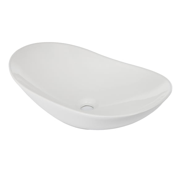 Artistic White Thin Edge Curved Oval Ceramic Vessel Basin – 24.41×14.17 Inch Above Counter Basin with Gloss Coating – Modern Boat Shape – Wall Mount Compatible – Tapered 6236A174