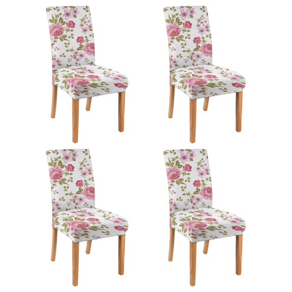 Artistic Wildflower Peony Watercolor Rustic Dining Chair Covers 4 Pack Washable Polyester Stretch Slipcovers Removable Seat Protector for Summer Home