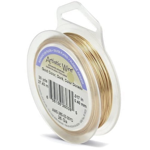 Artistic Wire, 26 Gauge Silver Plated Tarnish Resistant Colored Copper Craft Jewelry Wrapping Wire, Gold Color, 30 yd