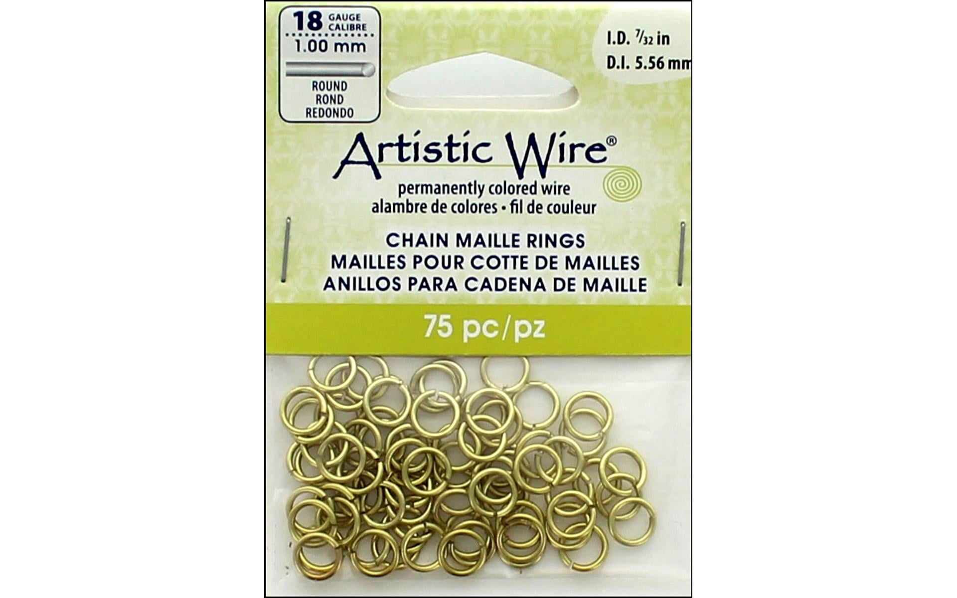 Artistic Wire, Chain Maille Jump Rings, 18 Ga / ID 5.56mm / 75pc, Tarnish Resistant Gold Tone Brass