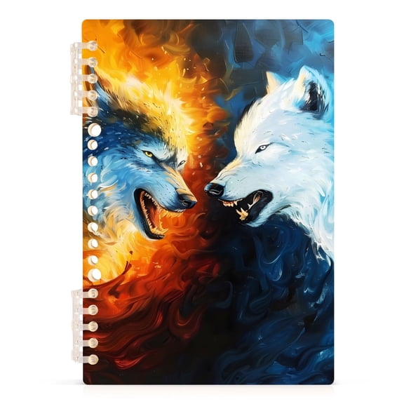Artistic Wolfs with Fire Spiral Journal Notebook College Ruled Notebook 8.3" x 5.7" A5 Lined Thick Paper Page