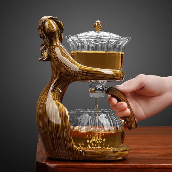 Artistic Woman-Shaped Glass Drip Teapot Set - Coffee Maiden Finish