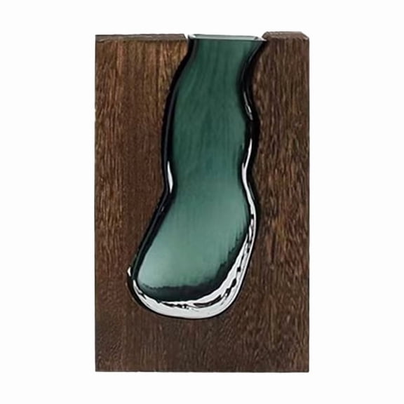 Artistic Wood Glass Vase, 9.45" H,Classic Boho Rustic Style for Fireplace Bedroom Kitchen Living Room Centerpieces Office Desk