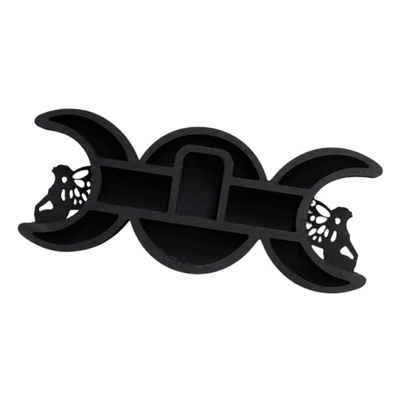Artistic Wooden Wall Shelf Black Fairies Moons with Multi Compartments Crystal Display Floating Shelves Home Decors