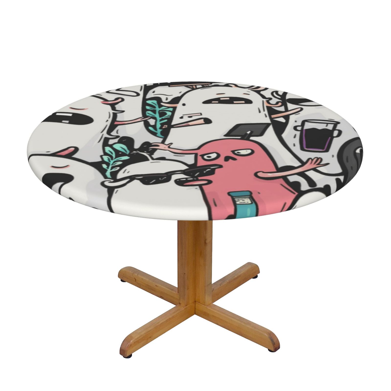 Artistic abstract feature Tablecloth with Elastic EdgeWaterproof Round